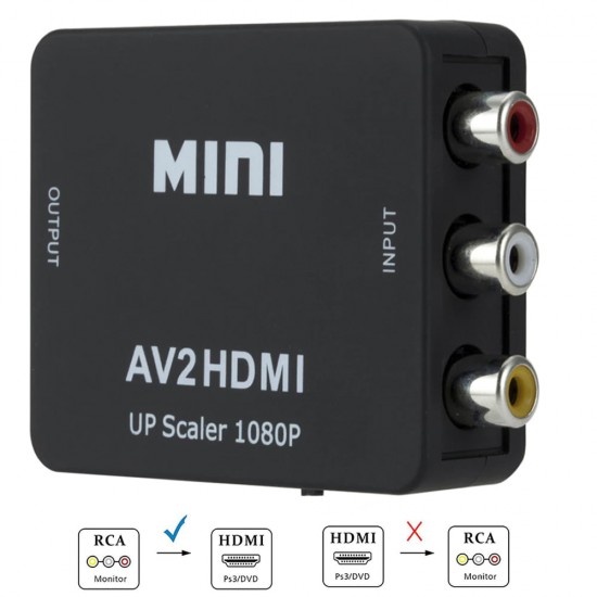 Conversor AV 2 Rca Para Hdmi Adaptador Vídeo HD 1080P Áudio