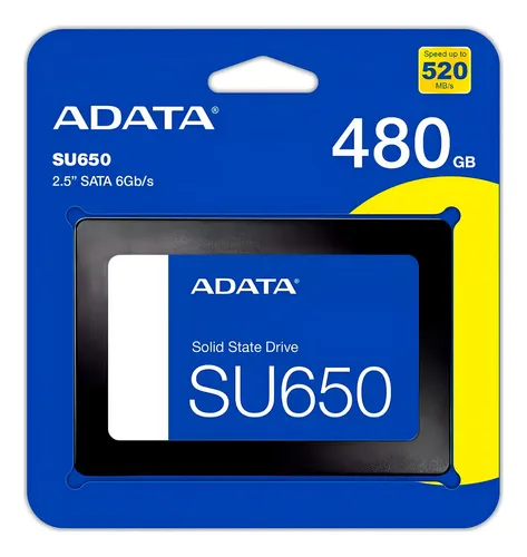 SSD ADATA Ultimate SU650 de 480 GB na embalagem